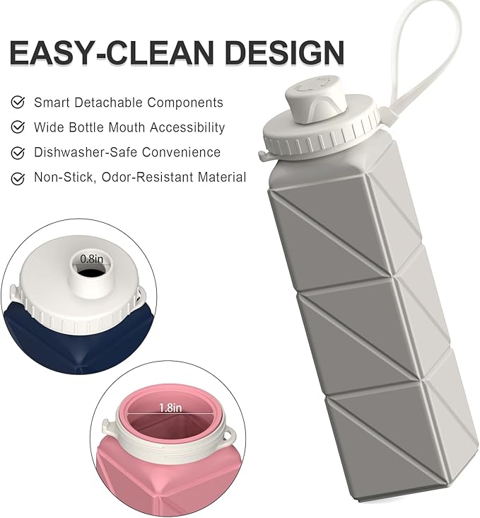 Collapsible Water Bottles 20.6oz, Silicone Foldable Portable Travel Water Bottle, BPA-Free, Leakproof Reusable for Traveling Camping Hiking Cycling Sports Outdoor, 2 Pack (Blue+Starlight)