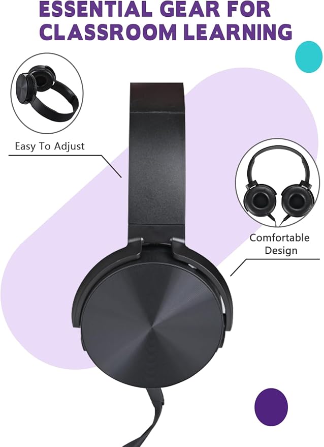 Kids Headphones 2 Pack for School Classroom Students Teens Children Toddler Boys Girls and Adult (HY450, 2 Black)