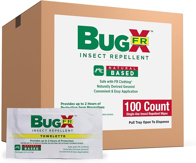 CoreTex Bug X FR DEET-Free Insect Repellent Wipes - Pack of 100 Single-Use, Naturally Derived Geranium Oil Bug Wipes - Protects Against Mosquitoes - Travel Size Mosquito Repellent Towelettes