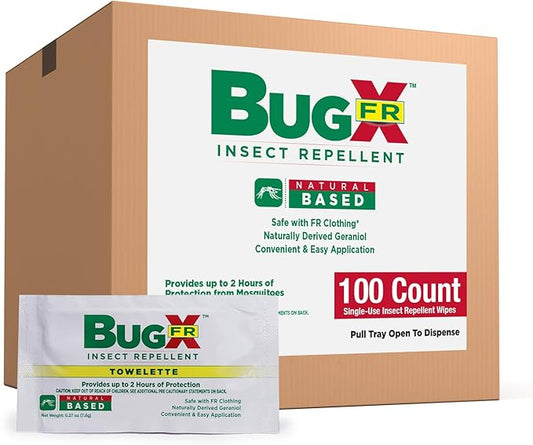 CoreTex Bug X FR DEET-Free Insect Repellent Wipes - Pack of 100 Single-Use, Naturally Derived Geranium Oil Bug Wipes - Protects Against Mosquitoes - Travel Size Mosquito Repellent Towelettes