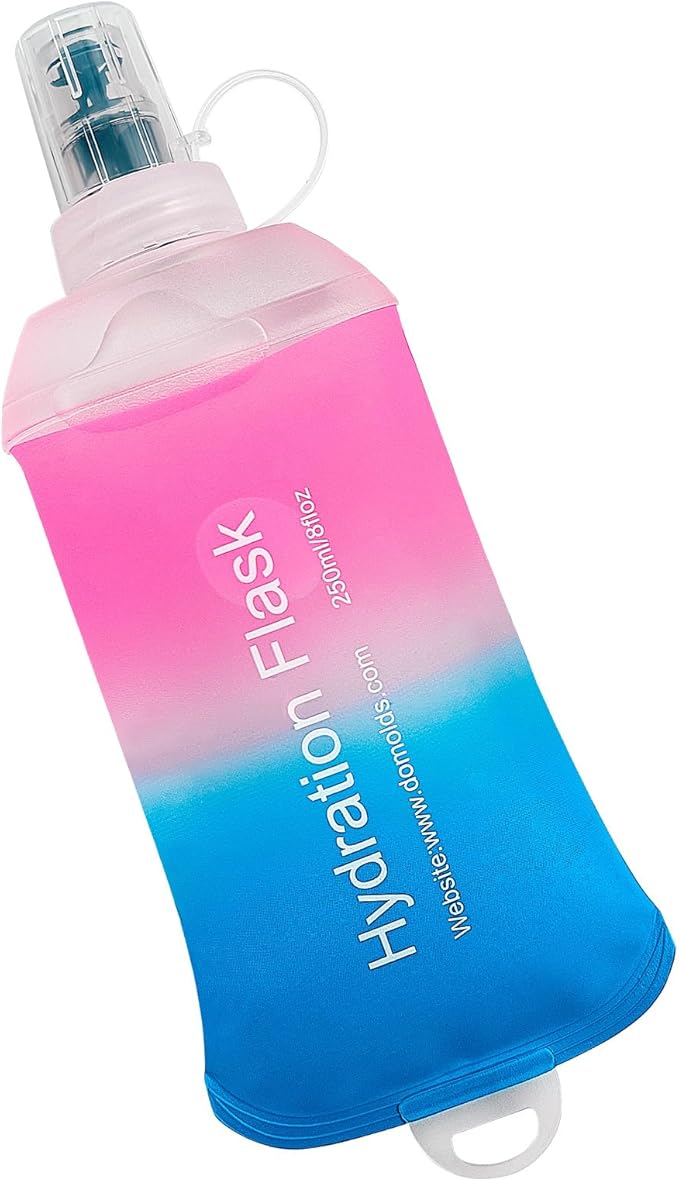 WILDREEDS 250ml Soft Flask, TPU Collapsible Soft Water Bottle for Hydration Pack, Running Vest, Folding Water Bottle for Hiking Cycling Climbing-1Pcs, Pink to Blue