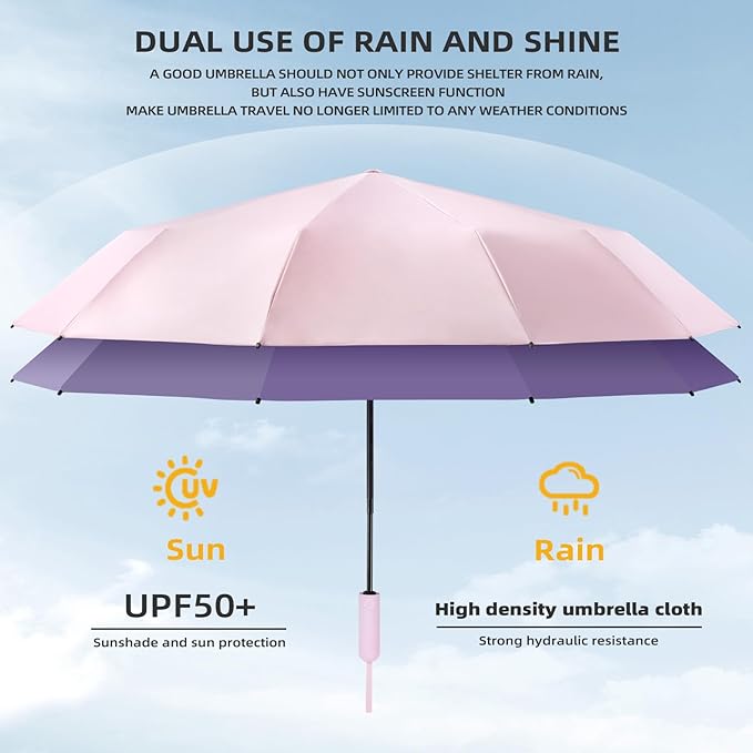 Folding Umbrella Anti-UV Compact Durable Folding Umbrella Auto Open Close Windproof Travel Umbrella Premium Grip Fits Backpack