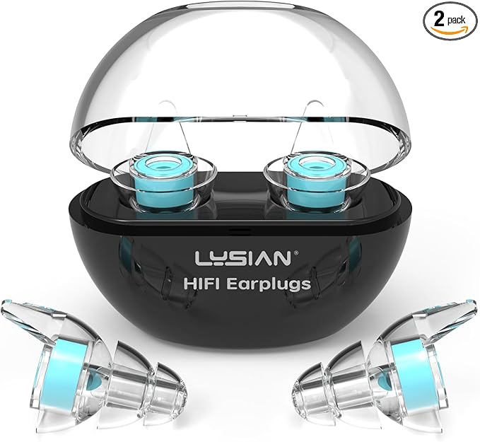 LYSIAN High-Fidelity Concert Ear Plugs – Reusable Musicians Earplugs for Noise Reduction. Perfect for Raves, Festivals, Drummer, DJs, Motorcycle. SNR 18dB 2 Pairs (L+S)–Clear Sound, Comfortable Fit.