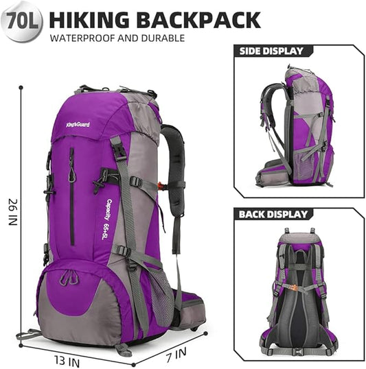 King'sGuard 70L Hiking Backpack with Rain Cover Lightweight Waterproof Travel Camping Backpack Large Backpacking Pack