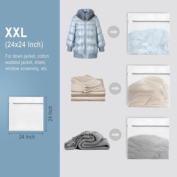 Muchfun 4Pcs Durable Fine Mesh Laundry Bags for Delicates 24 x 24 Inches (4, XX-Large)