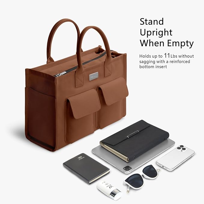 TOPDesign Heavy-Duty Canvas Tote Bag for Women, Adjustable Crossbody/Shoulder Handbag with 9 Pockets, Everything Tote