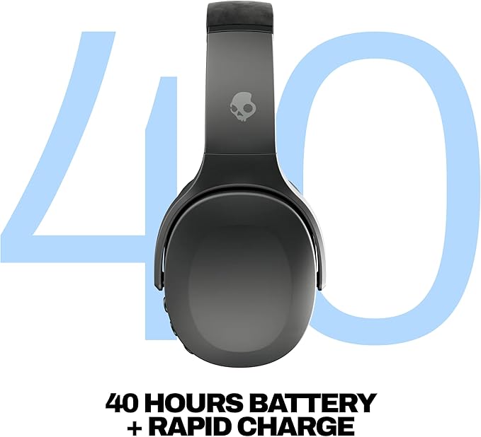 Skullcandy Crusher Evo Wireless Bluetooth Headphones with Extra USB-C Charging Cable, Multi-Sensory Bass, Noise Isolating Over-Ear Fit, 40 Hours Battery, Microphone for iPhone Android - True Black