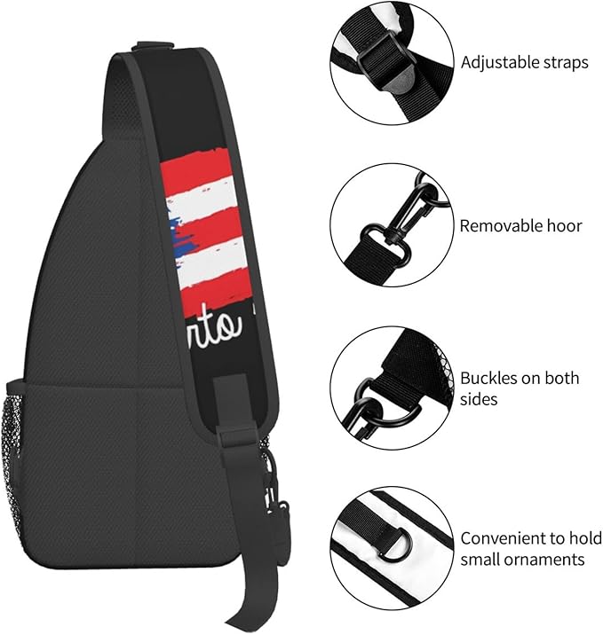 QFXUYNG Puerto Rico Flag Adult Sling Bag Unisex Chest Bags Crossbody Backpack Casual Daypacks Shoulder Bag for Women Men Cycling Hiking Travel
