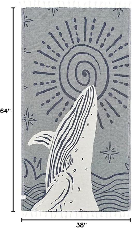 Sand Cloud Turkish Beach Towel - Sand Free - 100% Organic Turkish Cotton Yarn - Quick Dry Towel for Beach, Picnic, Blanket or Bath Towel - As Seen on Shark Tank - Marine Life (Mystical Whale)
