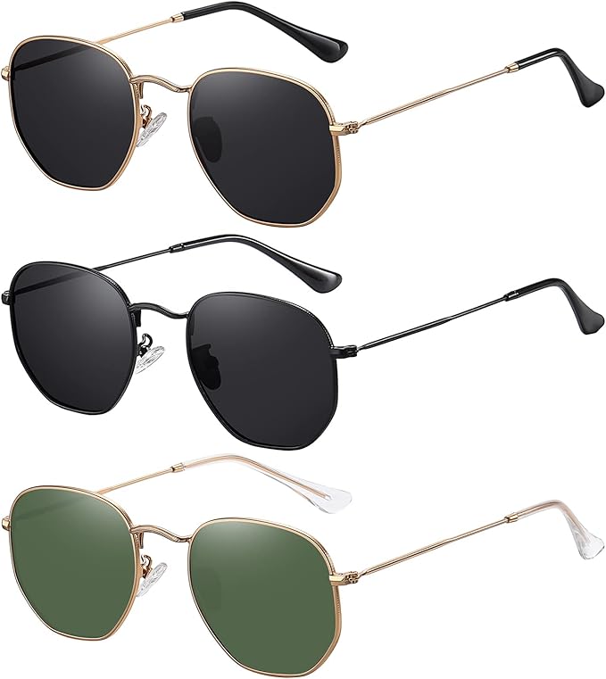 MEETSUN Polarized Hexagon Sunglasses for Women Men Polygon Square Sun Glasses UV400 Protection Metal Frame