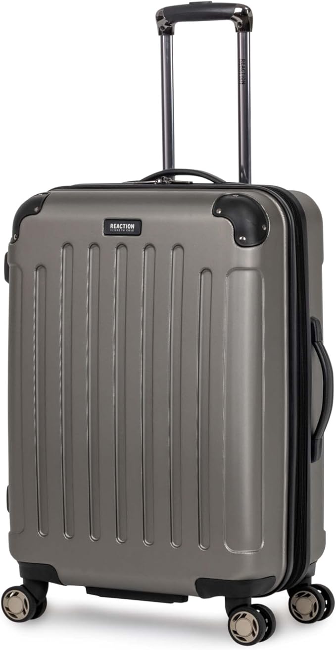 Kenneth Cole REACTION Renegade Luggage Expandable 8-Wheel Spinner Lightweight Hardside Suitcase, Silver, 24-Inch Checked