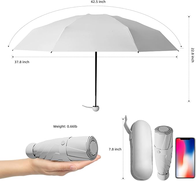Travel Mini Compact Folding Umbrella with Case - UV Sun & Rain Protection, Lightweight Portable Pocket Umbrella for Women Men Kids, Fits Purse Backpack
