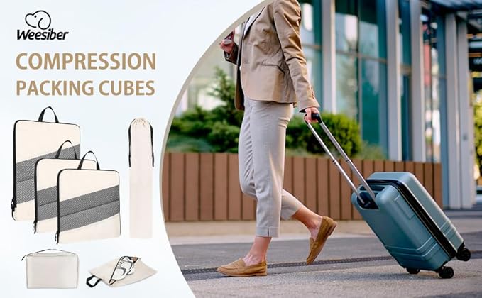 6 Set Compression Packing Cubes - Travel Essentials Compressible Expandable Packing Cubes for Suitcase, Lightweight Luggage Organizer Bags, Space Saver Bags for Travel (6)