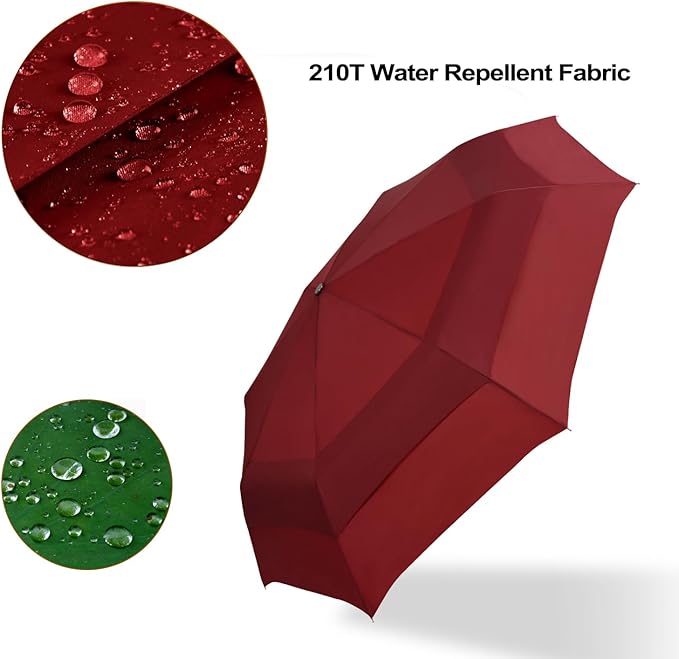 Lejorain Large Folding Golf Umbrella - Compact Mens Umbrellas Travel Rain and Windproof 54inch Collapsible Automatic Open Close Umbrella 210T Teflon Vented Double Canopy