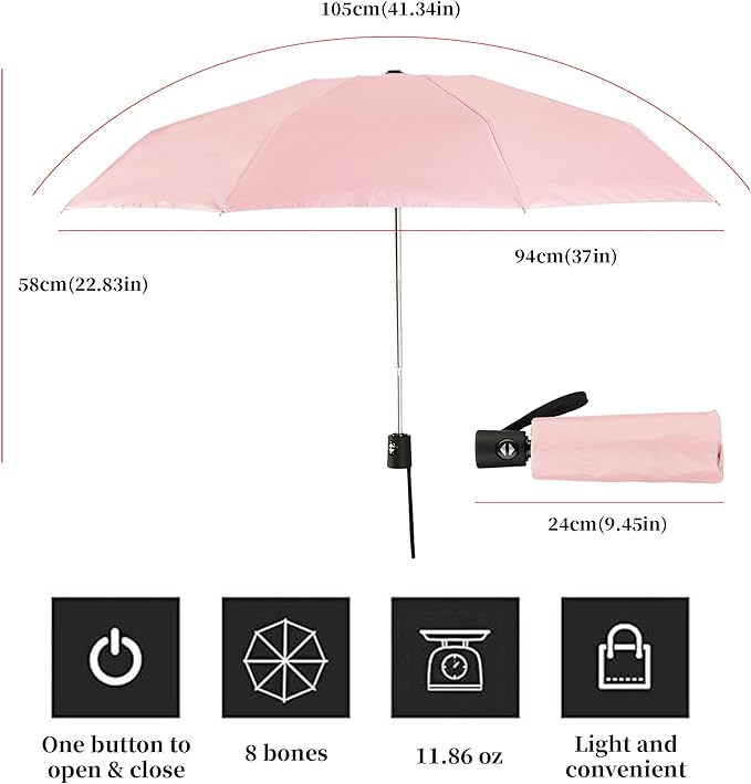 Automatic Mini Travel Umbrellas for Rain/Sun, Small Lightweight Folding Auto Open/Close Windproof Compact Umbrellas for Women Men, Fits Car & Backpack