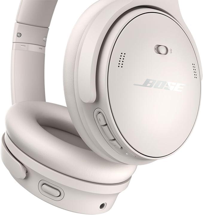 Bose QuietComfort Headphones - Wireless Bluetooth Headphones, Active Over Ear Noise Cancelling and Mic, USB-C Charging, Deep Bass, Up to 24 Hours of Playtime, White Smoke