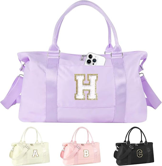 Dance Gym Duffel Bag for Teen Girls, Personalized Initial Travel Weekender Bag,Cute Overnight Carry On Duffle for Women,Sports Travel Cheer Bag,Monogram Christmas Gifts for Tween Preppy(purple-H)