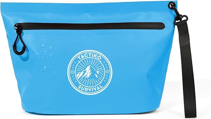 Tactiko 3L Water Resistant Pouch - Waterproof Material w/Splashproof Zipper - Hold All Zipper Bag for Storage, Toiletries,Travel, Beach, Cruise, Home (Blue)