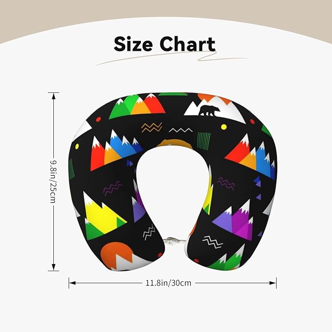 Comfortable Memory Foam Neck Pillow Colorful Mountain Bear Black, Travel U Shaped Airplane/Car/Flight Pillows with Removable Zipper Cover, Chin Head Neck Support Cushion