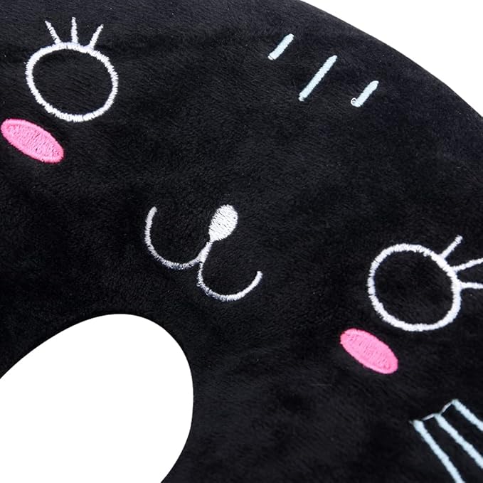 EKDJKK Travel Pillow for Kids, Cute Animal Neck Pillow Support U Shaped Cushion Plush Soft Rest Reading Pillow Sleeping Pillow for Airplane Train Car (Black Cat)