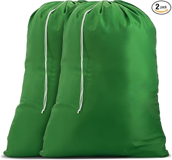 Handy Laundry Nylon XL - Large Capacity with Locking Drawstring, Machine Washable, Fits Laundry Baskets or Hampers, Holds 3 Loads of Clothes - Green (Pack of 2)