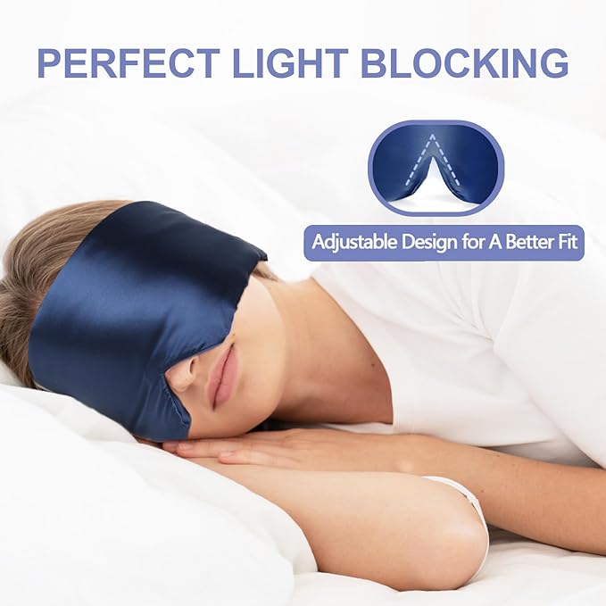 Mulberry Silk Sleep Mask for Side and Back Sleepers, Blackout Eye Mask for Sleeping for Women Men with Adjustable Wide Band, Comfortable Soft Pressureless Eye Cover for Sleeping in Large Size