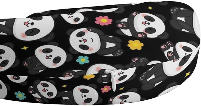 Youth Travel Neck Pillow Soft Memory Foam Chin Support Cute Cartoon Panda Art, Washable Cover for Boys Girls Airplane Car School Rest