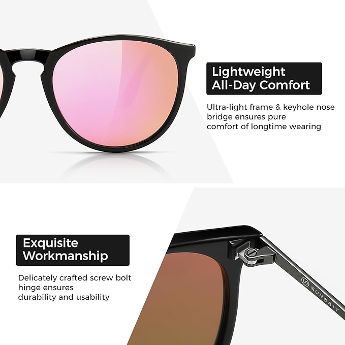SUNGAIT Premium Vintage Round Sunglasses for Women Men Classic Retro Trendy Style