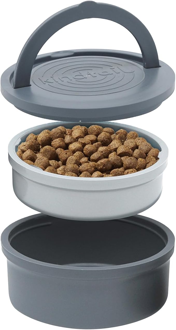 KindTail Dog Travel Bowls - Set of 2 Portable Pet Food & Water Dishes with Lid & Handle - Each Nesting Container Includes a Non-Slip Silicone Base - Microwave & Dishwasher Safe - BPA & Toxin-Free
