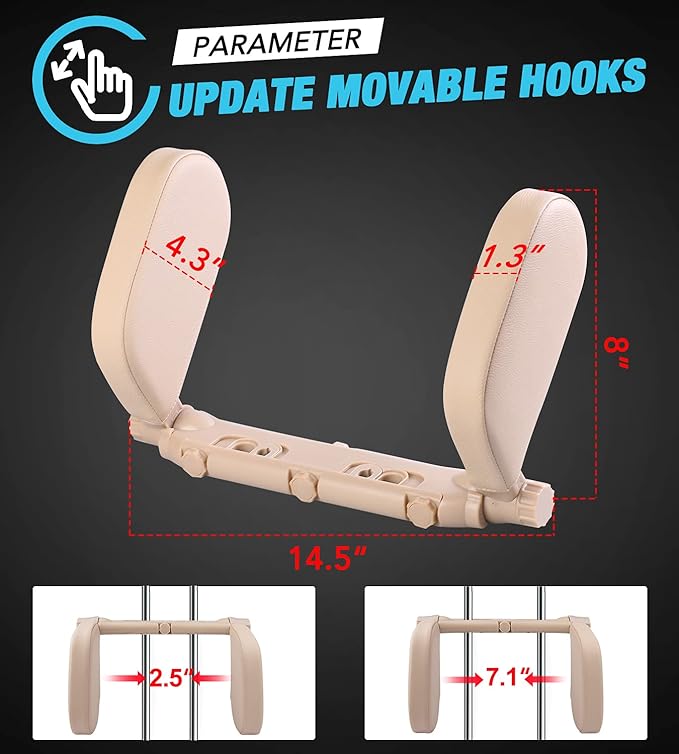 JZCreater Car Headrest Pillow, 180°Adjustable Head Neck Support Pillow, U- Shaped, Travel Sleeping Car Headrests, Only for Car Seat Headrest with 2 Metal Poles， Not for Fixed or Integrated headrests