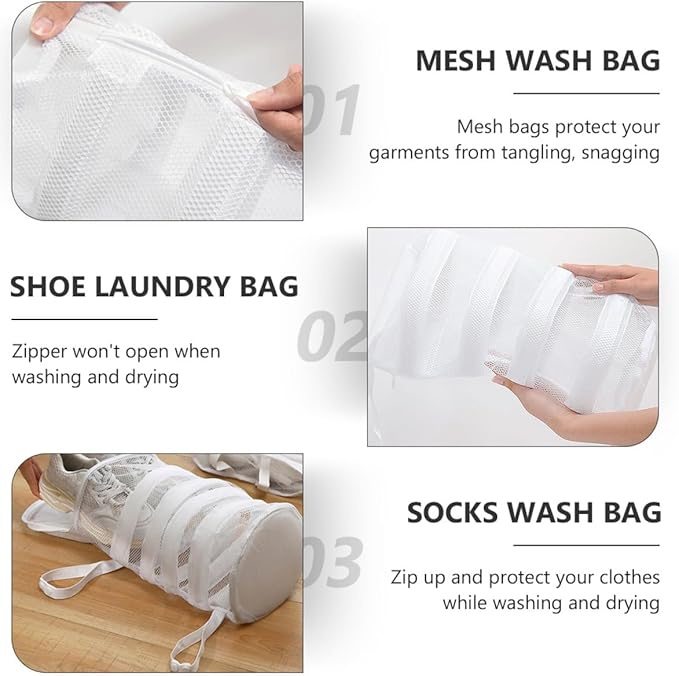 Garneck Shoe Laundry Bag Zippered Mesh Wash Bag for Shoes for Washing Machine Sneakers 3pcs Set Suitable for Machine Washing and Travel