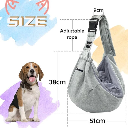 NATUYA Pet Dog Sling Carrier - Breathable Mesh Travel Safe Sling Bag Carrier for Dogs Cats-Hands Free Pet Bag-Buckle net Pocket pet Bag (Grey)