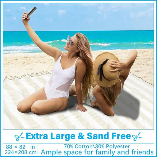Oversized Turkish Beach Towel Blanket XXL Cotton Sandproof Towels Boho Woven Extra Large Big Sand Free Giant Throw Blankets Huge Quilt XL Picnic Camping Necessities Cloud for Adult Gifts