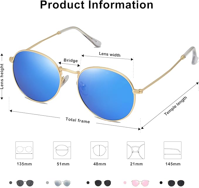 SOJOS Small Round Polarized Sunglasses for Women Men Classic Vintage Retro Shades UV400 SJ1014