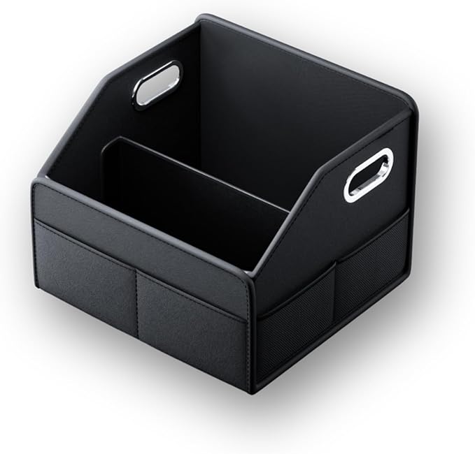 Car Seat Organizer, Collapsible Car Storage Organizer for Back Seat, Trunk Organzier with Metal Handles & Seat-belt Fixing Strap, Black