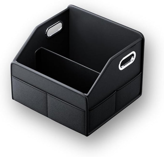 Car Seat Organizer, Collapsible Car Storage Organizer for Back Seat, Trunk Organzier with Metal Handles & Seat-belt Fixing Strap, Black