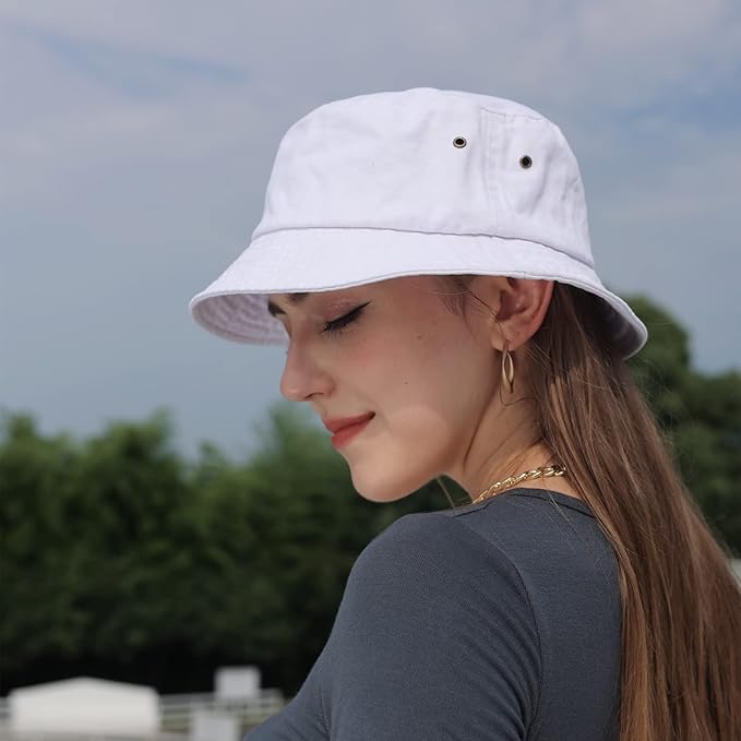 Washed Cotton Bucket Hats Packable Summer Outdoor Cap Travel Beach Sun Hat Plain Colors for Men Women