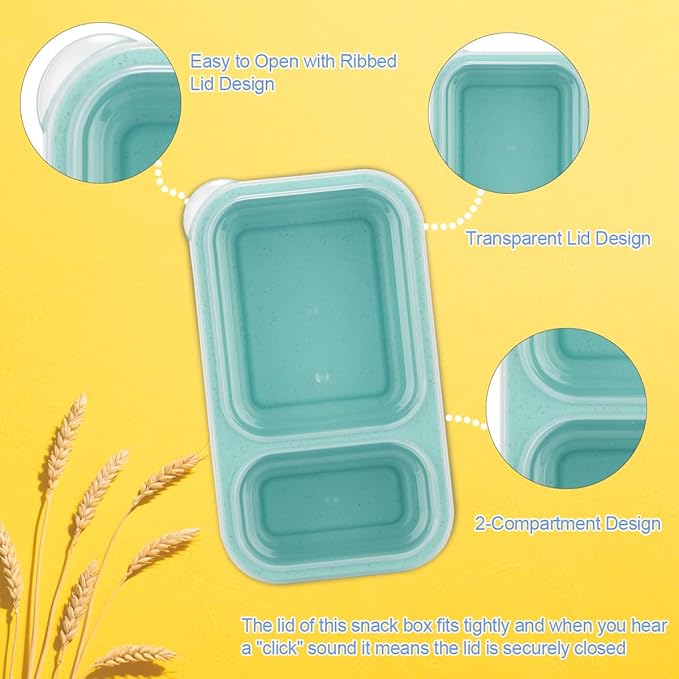 DOSEWART 2-Compartment Reusable Snack Containers with Lids, Wheat Straw Reusable Snack Packs for Food Storage Meal Prep On-the-Go Snacking
