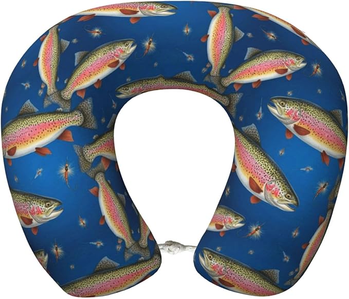 Breathable Neck Pillow for Sleeping Rest Nap Fish On Ombre, Airplanes/Car/Home Memory Foam Travel Cushion with Polyester Cover Washable for Women Men