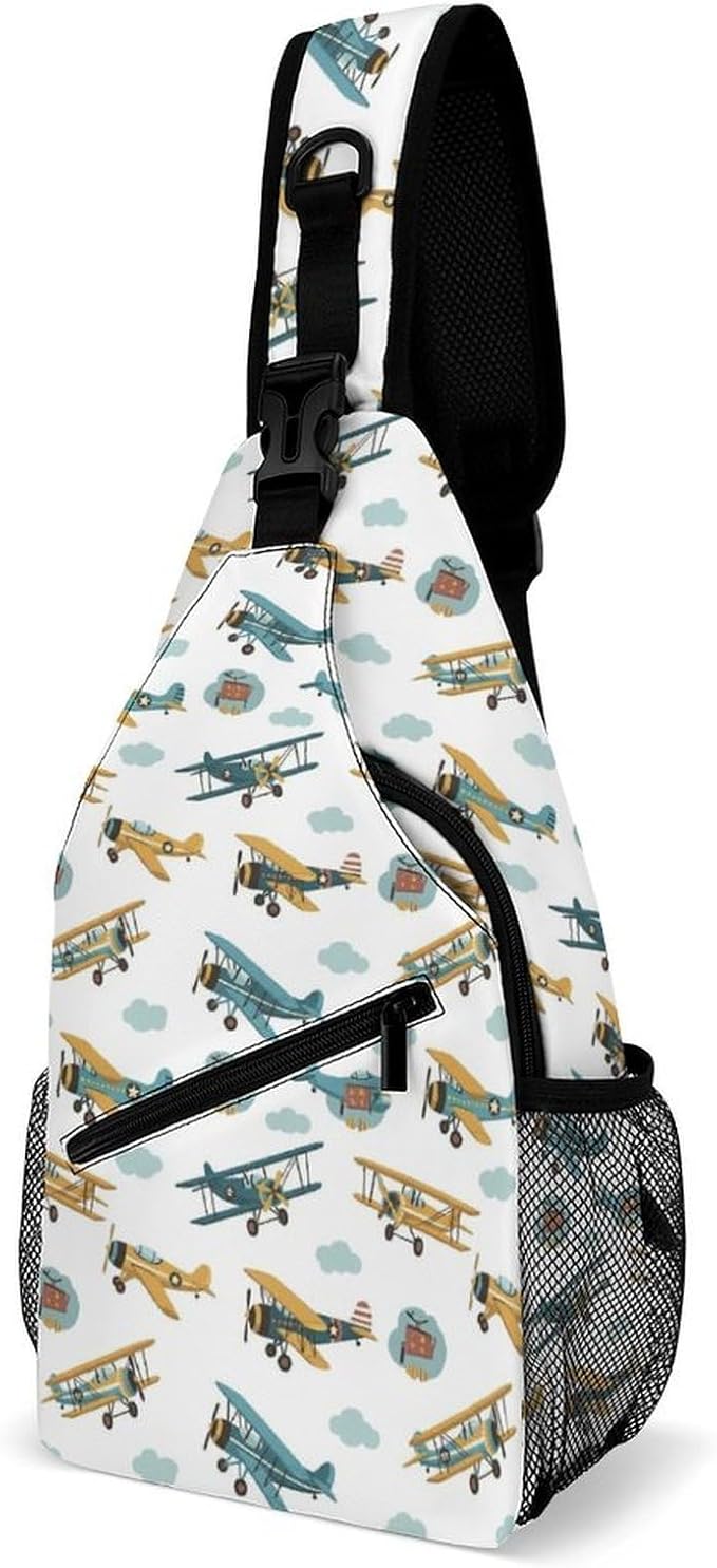 SWEET TANG Women's Cool Chest Bag Gym Sack Fashion Sling Shoulder Backpack Outdoor Sports Daypack Aircraft Cute Airplane, Multipurpose Adjustable Bag Small Camera Case for Daily Use