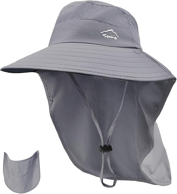 Rosoz Sun Hat for Men Women with Neck Flap,Wide Brim UPF50+ Fishing Hat with Detachable Face Cover Outdoor Sun Protection Hat