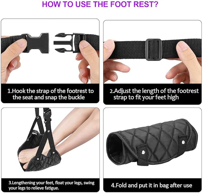 Airplane Foot Rest (Travel Comfortably), Perfect Airplane Travel Essentials, Portable Foot Hammock Airplane Plane Travel Accessorie, Long Flight Essentials, Relax your feet & Leg Airplane Foot Hammock