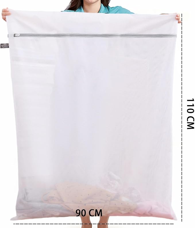 Kimmama Laundry Mesh Wash Bags, Lingerie Bags for Washing Delicates, White Net, Grey Zipper, Super Large