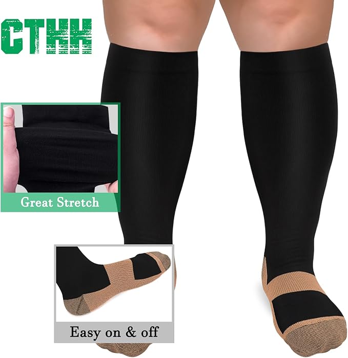 3 Pack Plus Size Compression Socks for Women & Men, Extra Wide Calf Knee High Stockings for Circulation Support