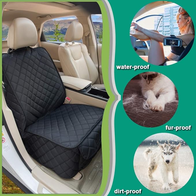 HAPYFOST Waterproof Front Seat Cover Dog Car Seat Covers Nonslip and Full Protection with Side Flaps Fits Most Cars, Trucks, SUVs(Black, 2Pack)