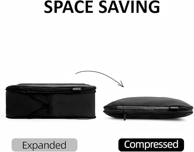 4 Piece Compression Packing Cubes for Suitcases and Backpack, Lightweight Travel Organizers (Black)