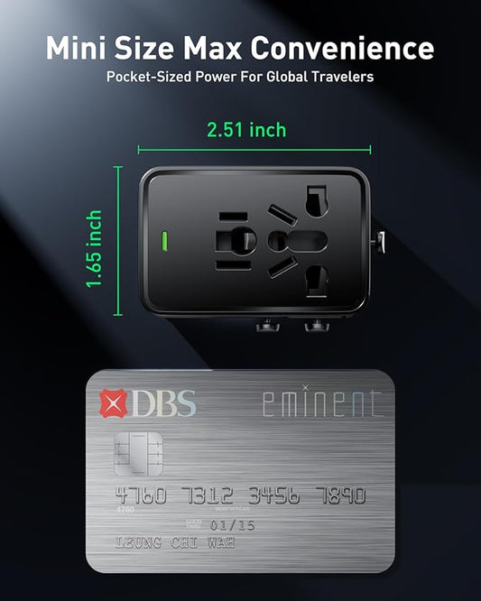 Tiny Universal Travel Adapter, 30W GaN Fast Charging International Power Adapter with 4 Ports (1 AC, 1 USB-A, and 2 USB-C), Plug Adapter with Smart Chip for Over 200 Countries, PD&QC Charger
