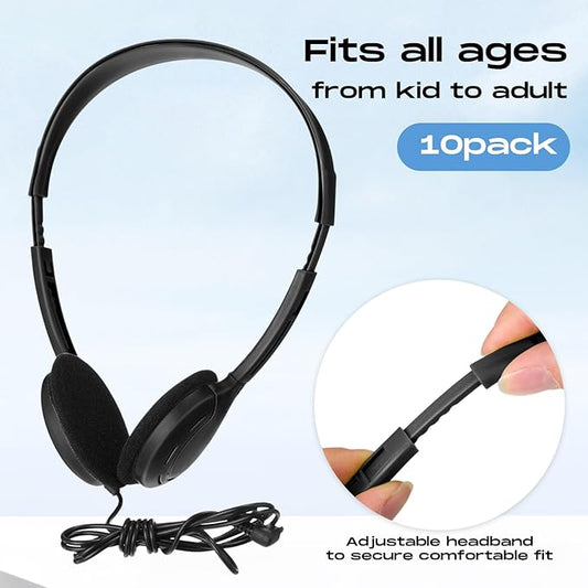 Yunsailing 30 Pack Bulk Over Ear Headphones Set On Ear Headsets Earphones with Adjustable Headband and 3.5mm Plug for Group Learning, Computer Lab, Library, Online Lesson (Black)