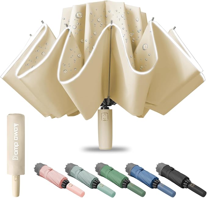 Windproof Travel Umbrella for Rain, Large Portable Reverse Folding Car Umbrella, Inverted Design, Compact Auto Open Close with Durable Waterproof Canopy, Fits Backpack/Women Men, 45.6 Inch