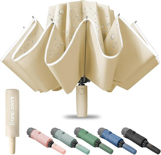 Windproof Travel Umbrella for Rain, Large Portable Reverse Folding Car Umbrella, Inverted Design, Compact Auto Open Close with Durable Waterproof Canopy, Fits Backpack/Women Men, 45.6 Inch